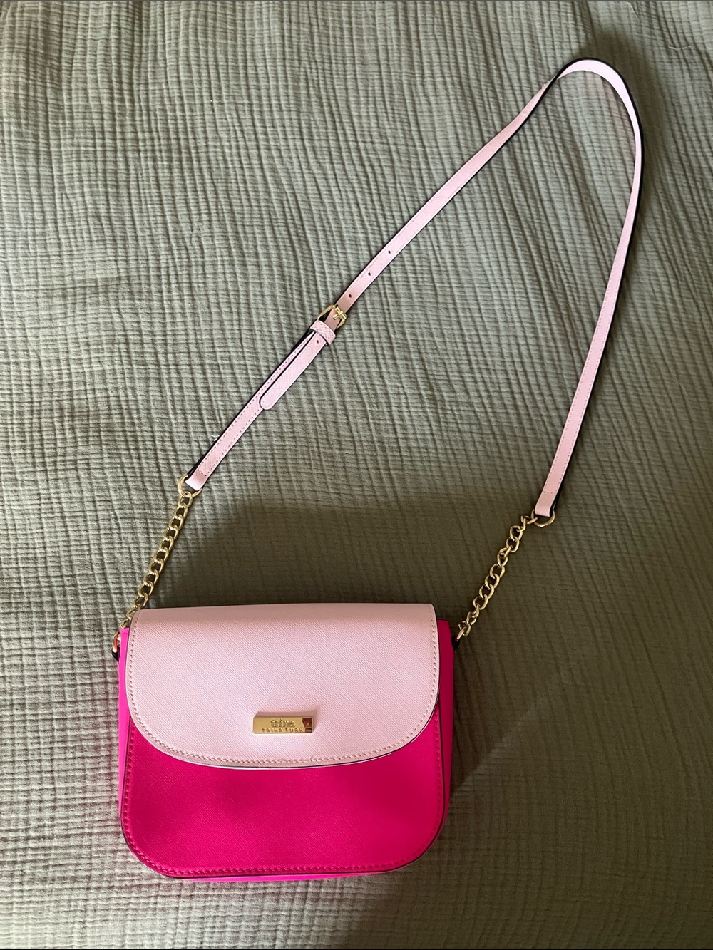 Tina Turk Colorblock Fushia and Light Pink Crossbody Bag with Gold Chain